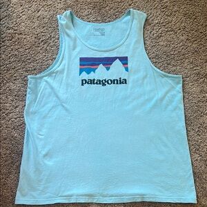 Patagonia Light Blue Tank Top with Mountain Graphic